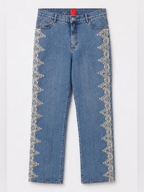 Very Vera Embellished Side Lace Straight Leg Jeans - Blue Y2K Size 8